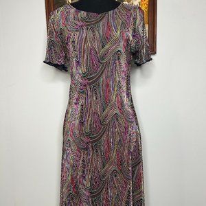 Sharade of California A-Line Dress Women's 8 Midi Pleated Multicolor Paisley USA